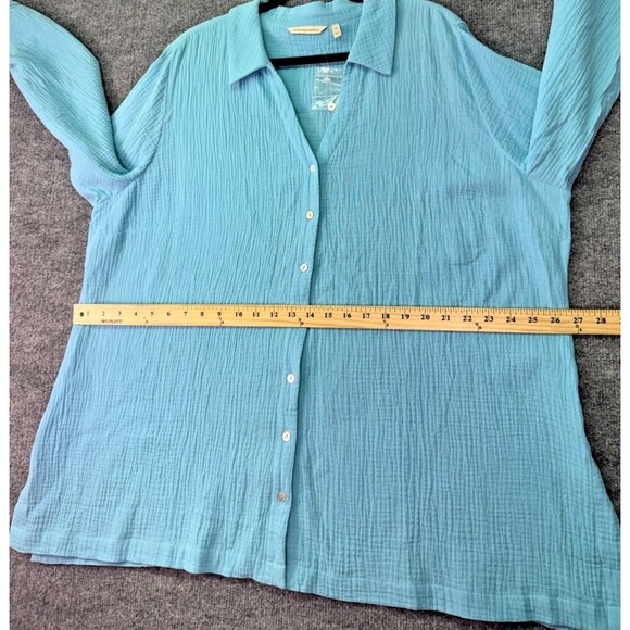 Soft Surroundings 2X Blue Button Front Textured Gauze Top Long Sleeve Tunic - Picture 6 of 11
